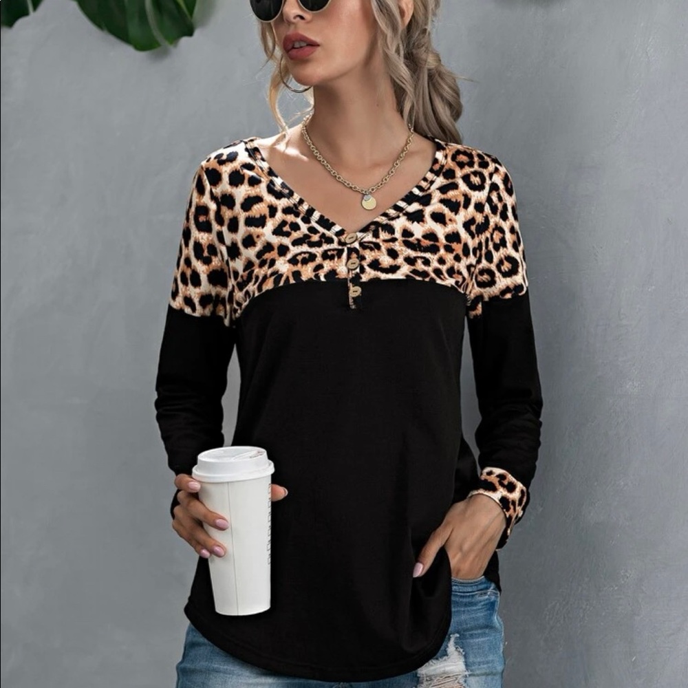 Leopard and black long sleeve shirt